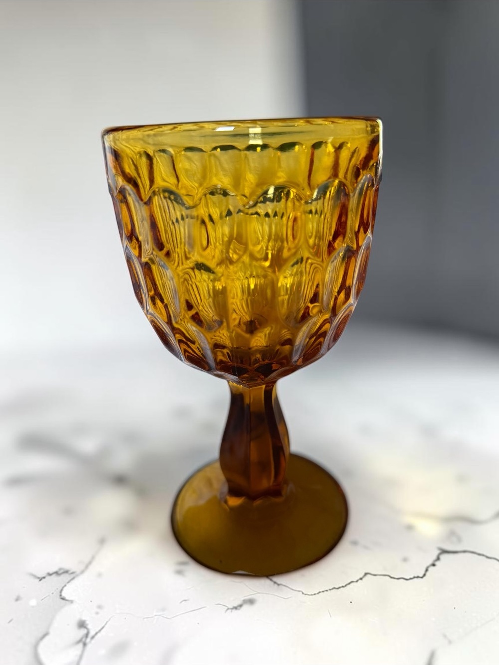 Vintage Amber Glass Goblets Set of 4 Thumbprint Pattern MCM Barware